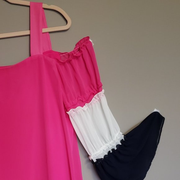 COCO BIANCO TRI-COLORED COLD SHOULDER BLOUSE - Picture 3 of 8